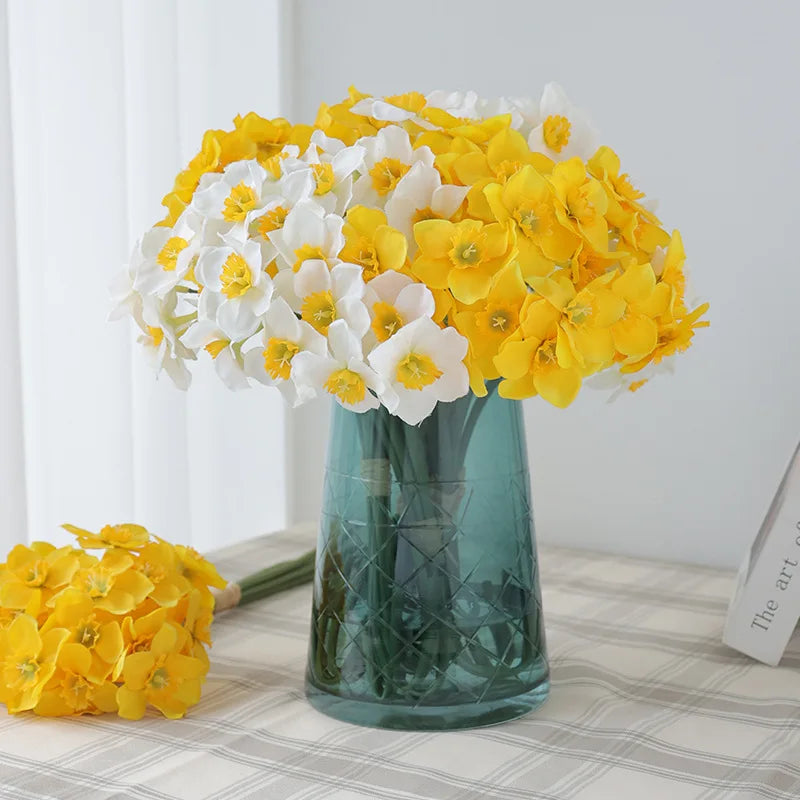 lot de 6 bouquets de fleurs narcisses artificielles pour toutes décorations - vue 3 sur 9