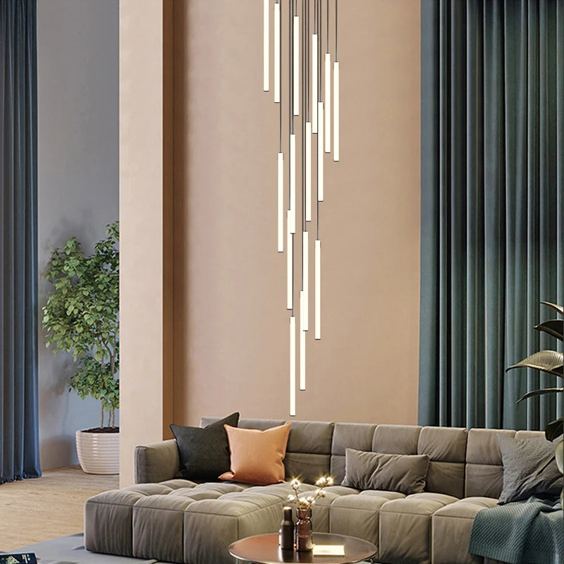 lustre long tube moderne pour villa nordique et hall d'exposition - vue 3 sur 14