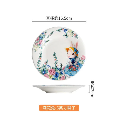 Assiette ceramique motif citrouille lapin style jardin