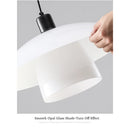 Lamp Glass Pendant Light,with Handblown White Art Glass Shade Adjustable Cord Black Finish Modern Hanging Pendant Light For Kitc