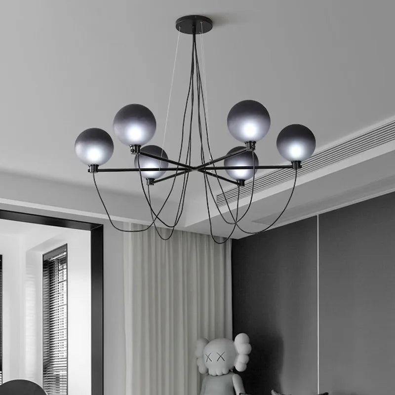 lustre nordique boule en verre style industriel rétro - vue 3 sur 7