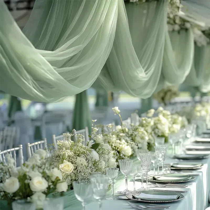 Chemin de table gaze transparente décoration mariage fête élégante - vue 5 sur 6