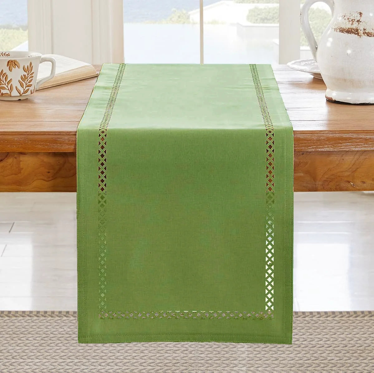 chemin de table lin ajoure style moderne repas - vue 10 sur 13