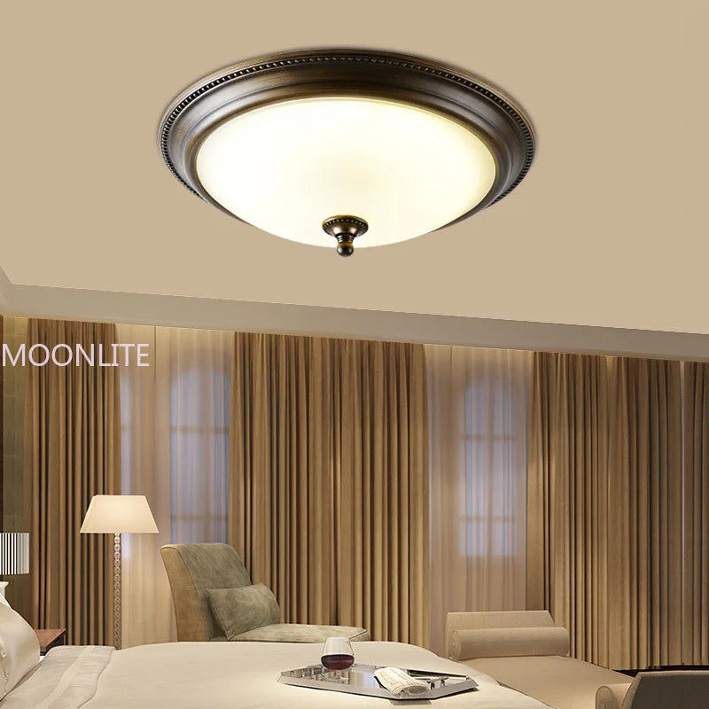 Plafonnier rond or/noir/Bronze plafonnier verre dépoli pour couloir salon cuisine LED lumineuse éclairage 110/220V - vue 2 sur 18