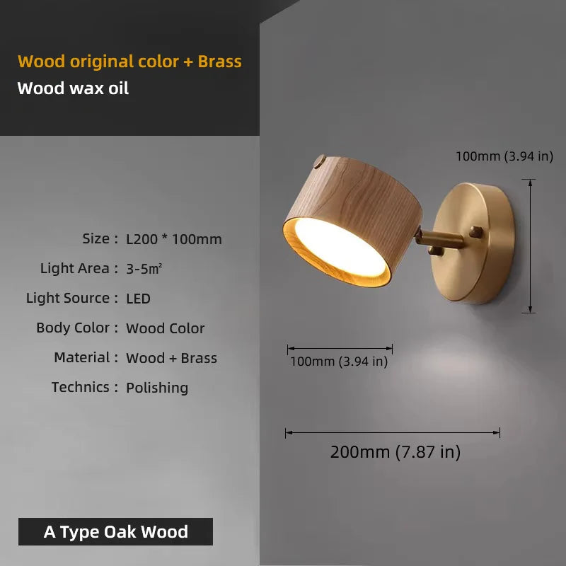 Walnut wood and Brass base, Modern Wabi-sabi, Indoor Sconces Wall Lighting for Corridor, Hallway, Foyer, living room, Bedroom - vue 7 sur 9