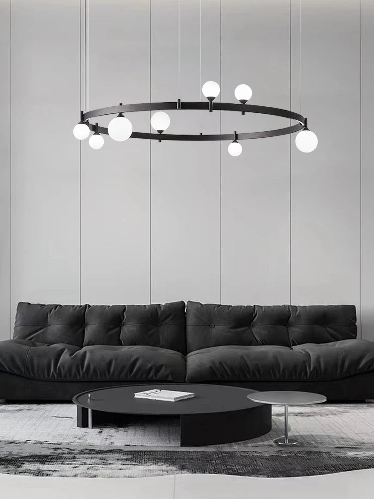 suspension circulaire en fer et verre pour décoration intérieure - vue 5 sur 8