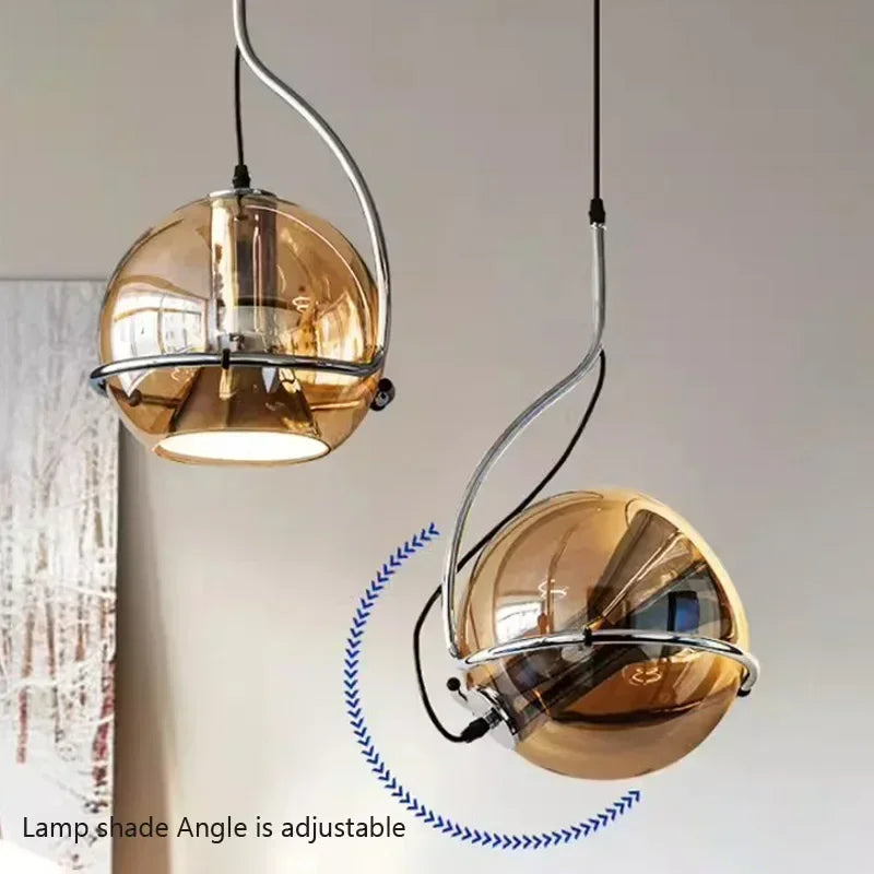 lustre rétro américain en verre ambré pour ambiance créative - vue 2 sur 9