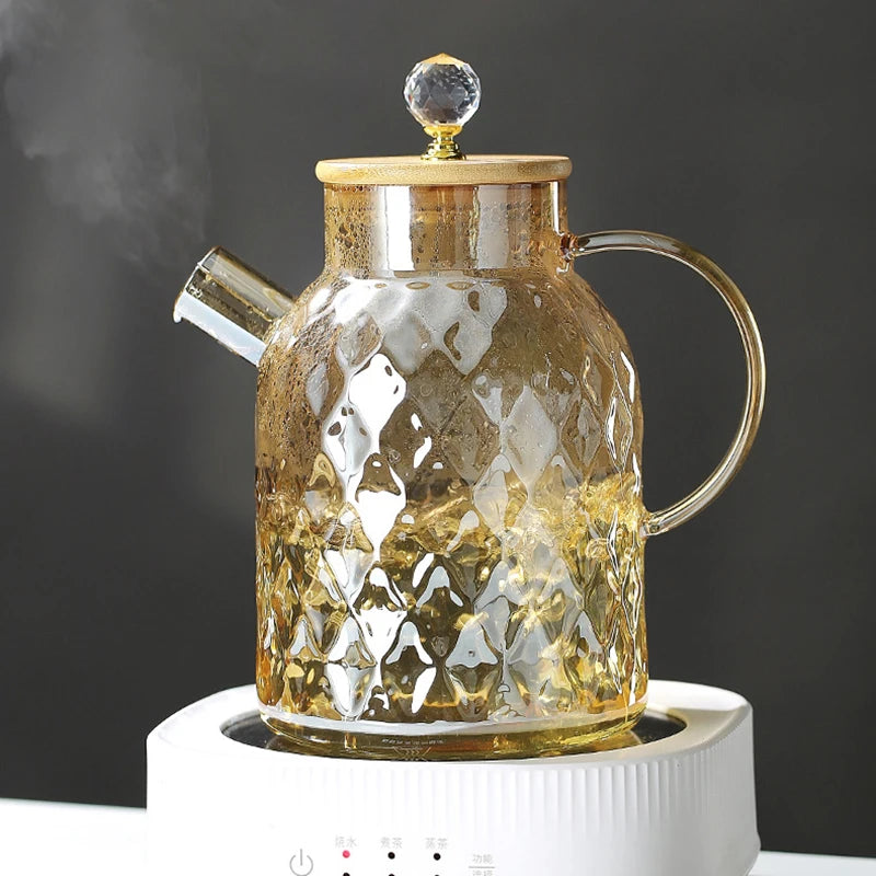 Bouilloire verre couvercle bambou filtre amovible infusions - vue 2 sur 6