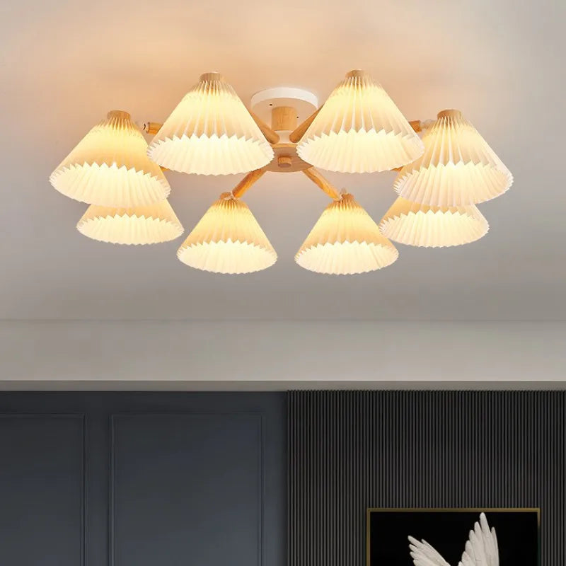 lustre moderne nordique en bois parapluie plissé pour maison - vue 3 sur 10