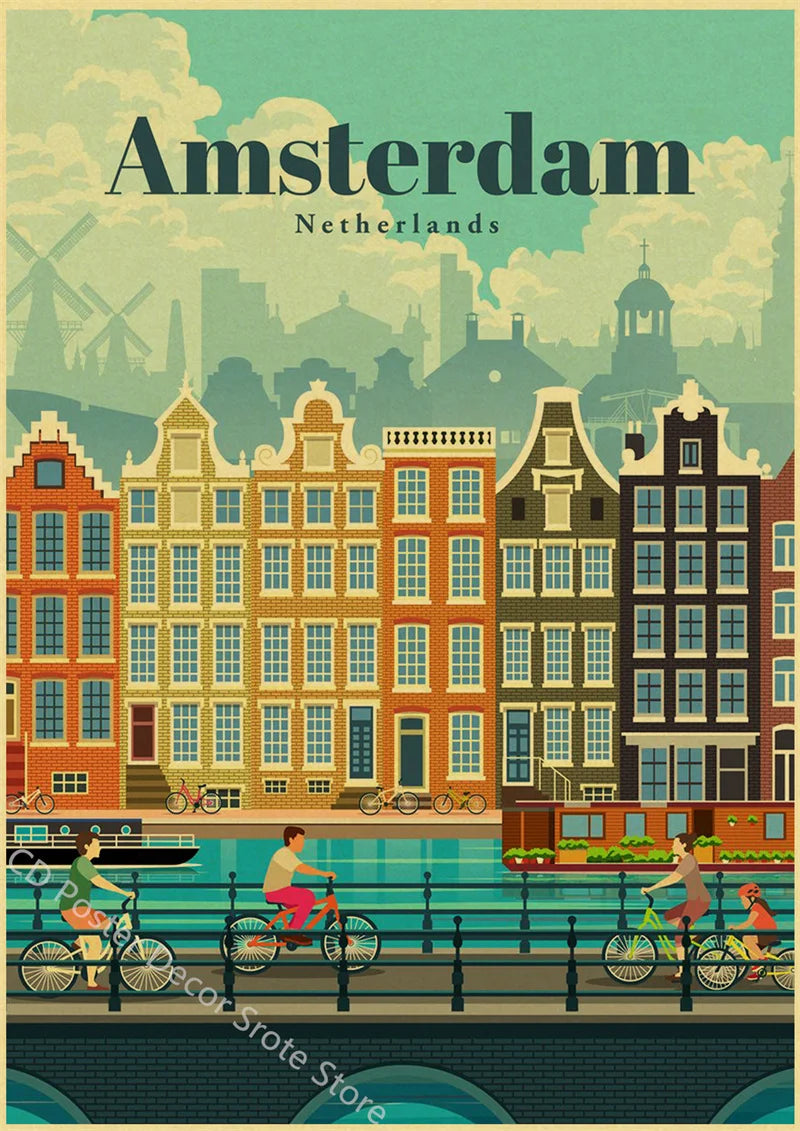 affiche vintage des villes du monde pour décoration murale
