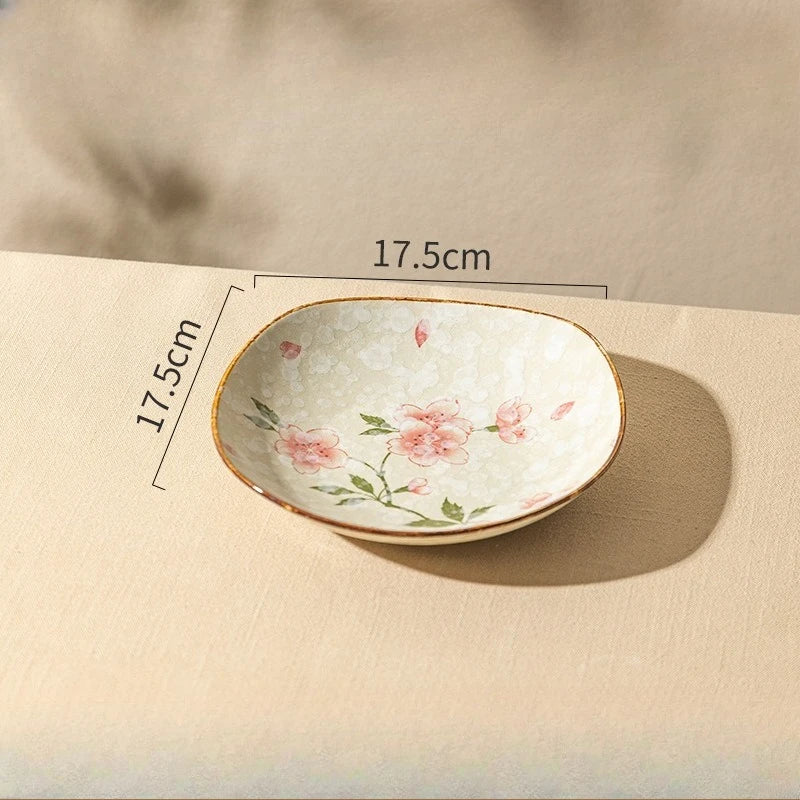 Assiette japonaise céramique motif floral bol profond