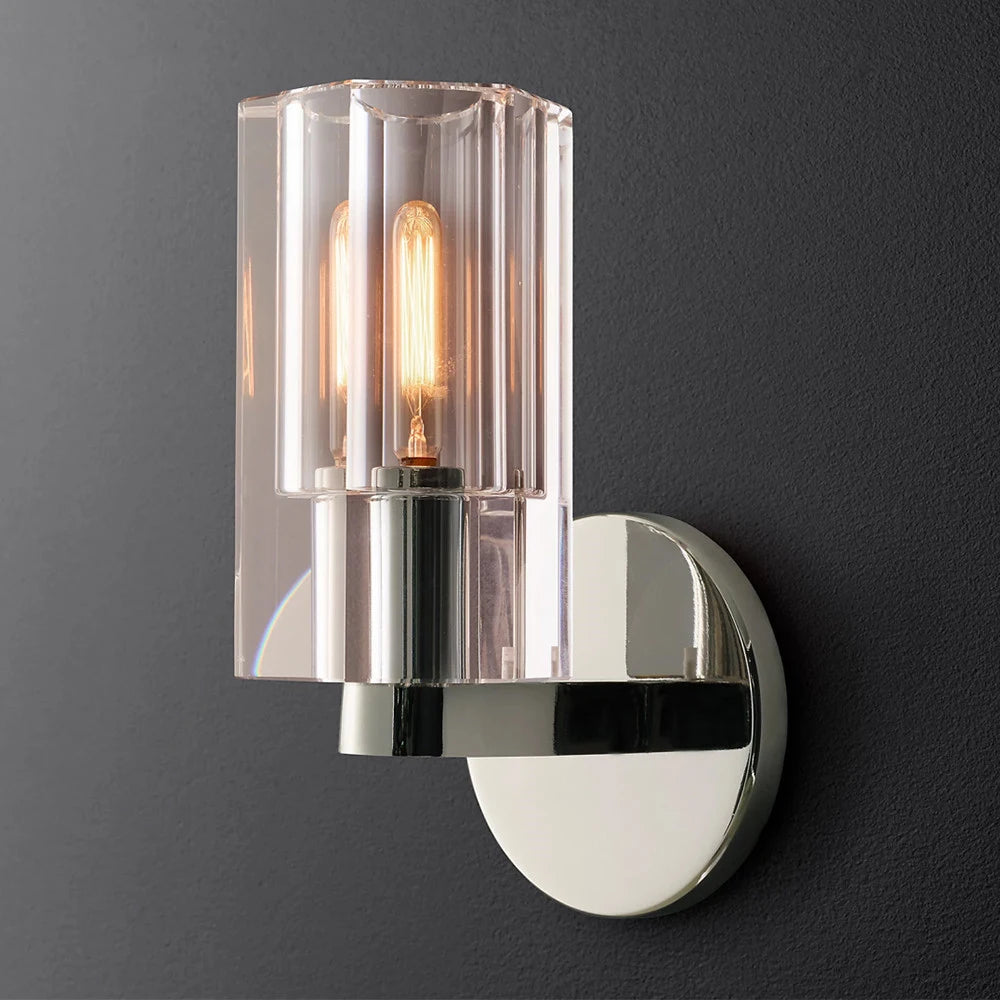 Modern brass LED wall lamp, indoor transparent crystal lamp, household decoration, bedside living room - vue 5 sur 6