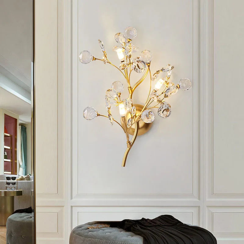 applique murale en cristal avec branches de fleurs romantiques en métal - vue 2 sur 7
