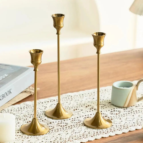 kit de bougeoirs décoratifs en laiton doré pour mariage et dîner - vue 3 sur 18