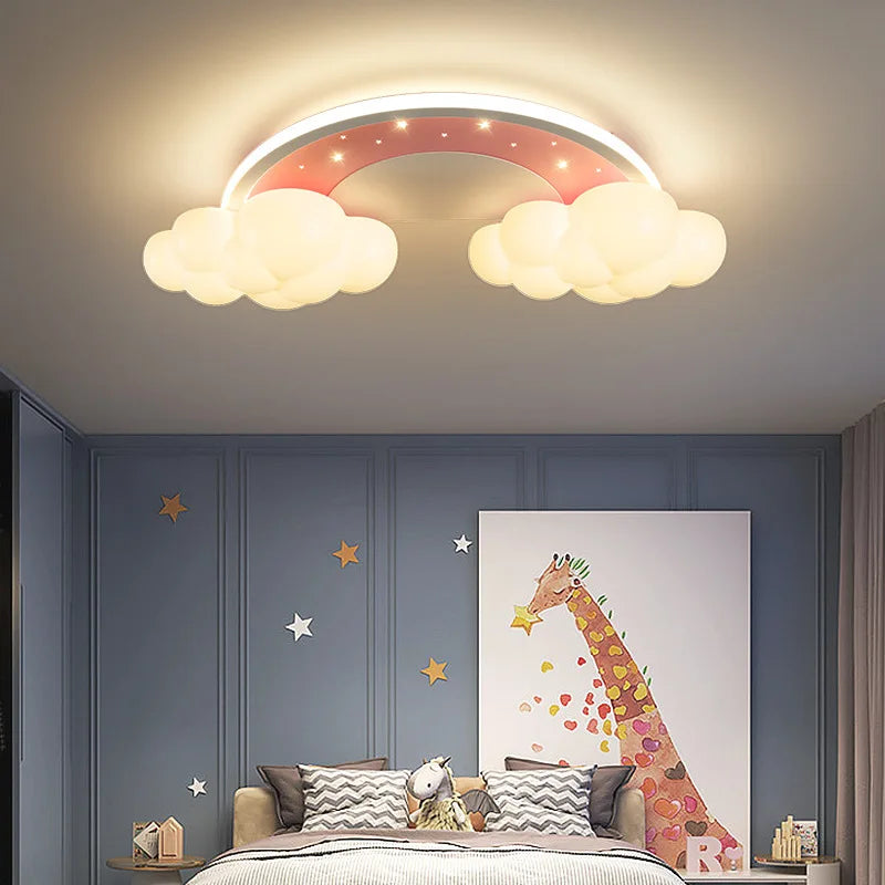 plafonnier moderne et chaleureux pour chambre enfant décor nuage arc-en-ciel - vue 3 sur 11