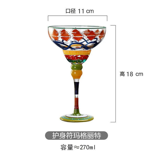 Verre cocktail margarita peint main motif flamant rayures