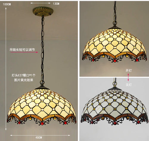 Rétro Tiffany Suspension Lumières suspension lustre salon baroque perle design Vitrail luxe 16 "mer bleu marron L - vue 6 sur 9