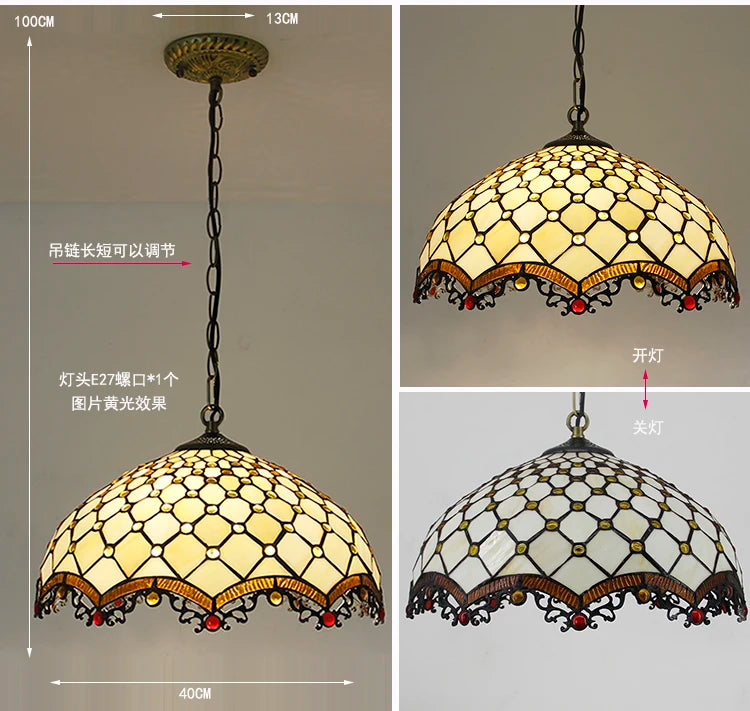 Rétro Tiffany Suspension Lumières suspension lustre salon baroque perle design Vitrail luxe 16 "mer bleu marron L - vue 5 sur 9