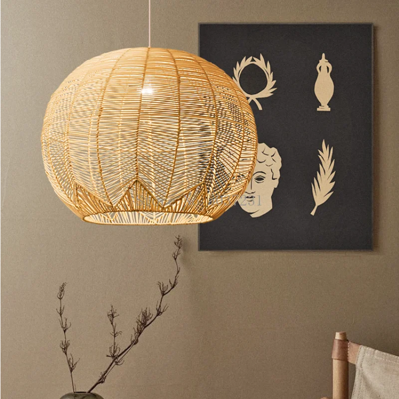 suspension lumières en bambou chinois japonais zen créatif rotin - vue 4 sur 6
