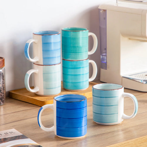 Service café thé céramique 6 tasses spirales peintes