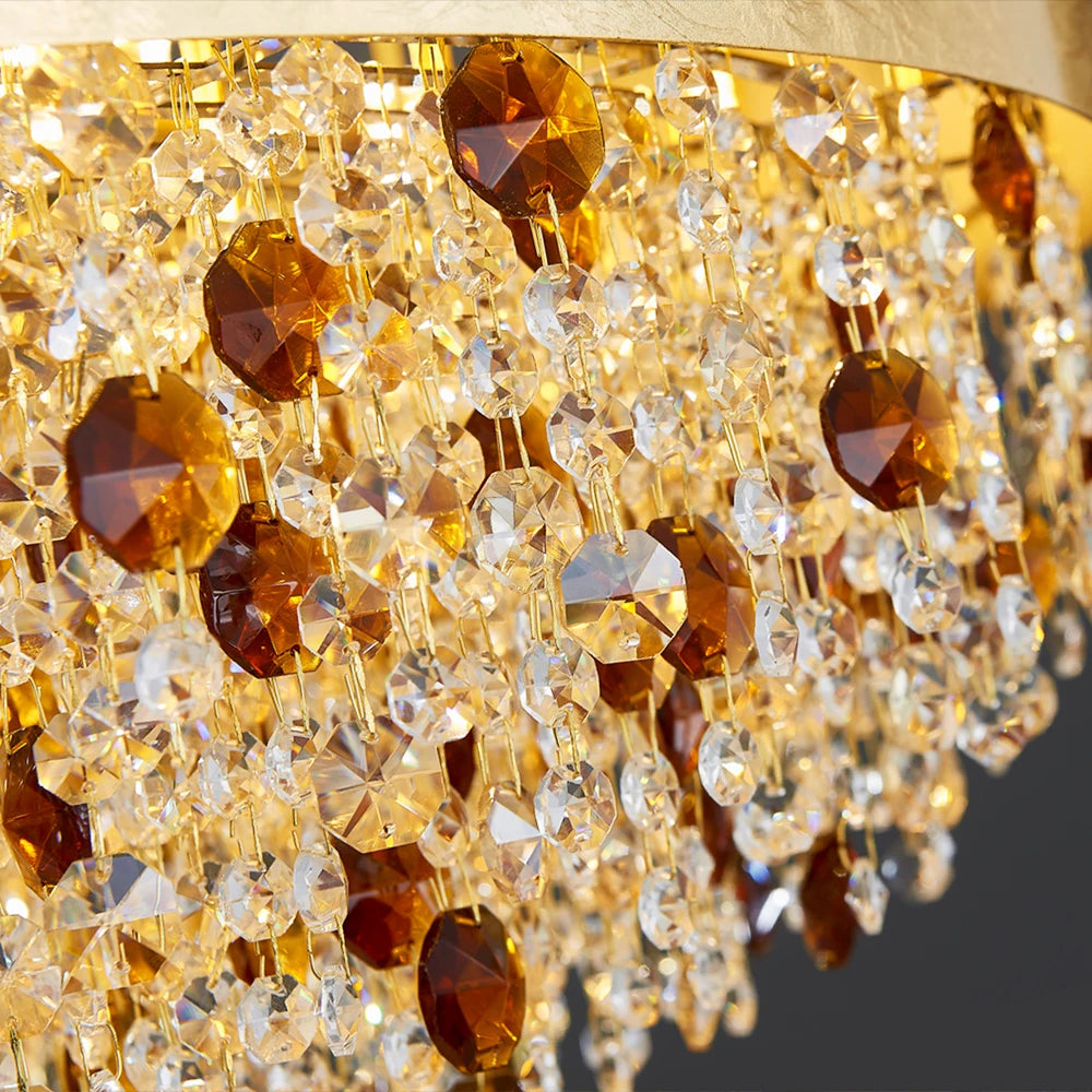2024 Modern crystal chandelier for living room home decor hanging cristal lamp round gold led light fixture with dimmable - vue 6 sur 9