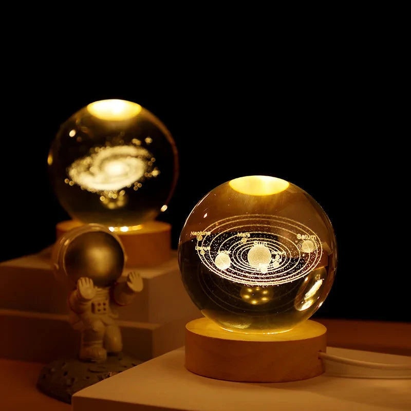 boule de cristal 3d lune galaxie décoration lumineuse pour la maison - vue 3 sur 17