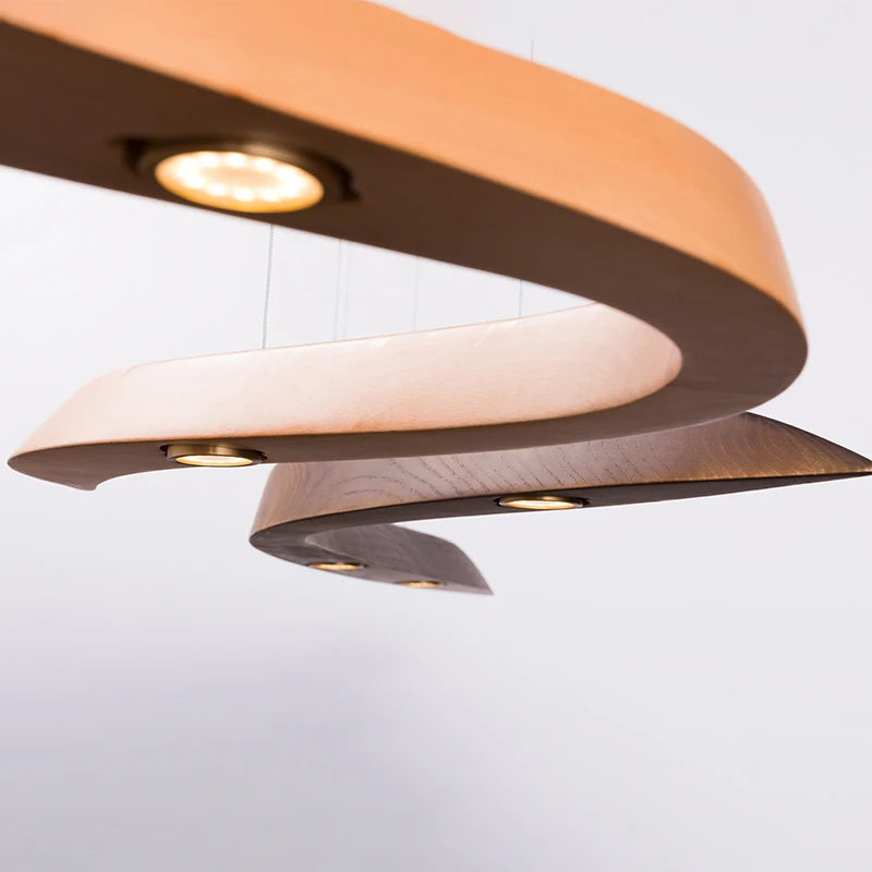 Suspension en bois modernes LED lampes suspendues luminaire salon salle à manger exposition HaIl décor intérieur éclairage lampes de plafond G4 - vue 4 sur 8