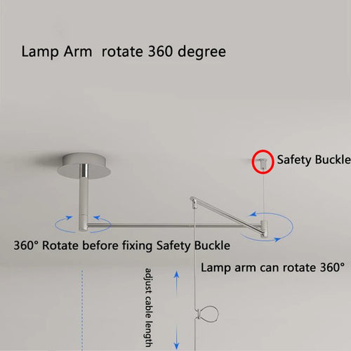 lustre design chromé bras oscillants longs rotatif 360°