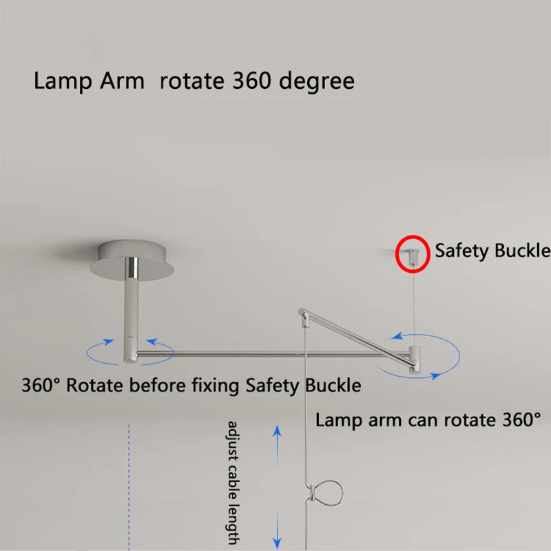 lustre design chromé bras oscillants longs rotatif 360° - vue 6 sur 10