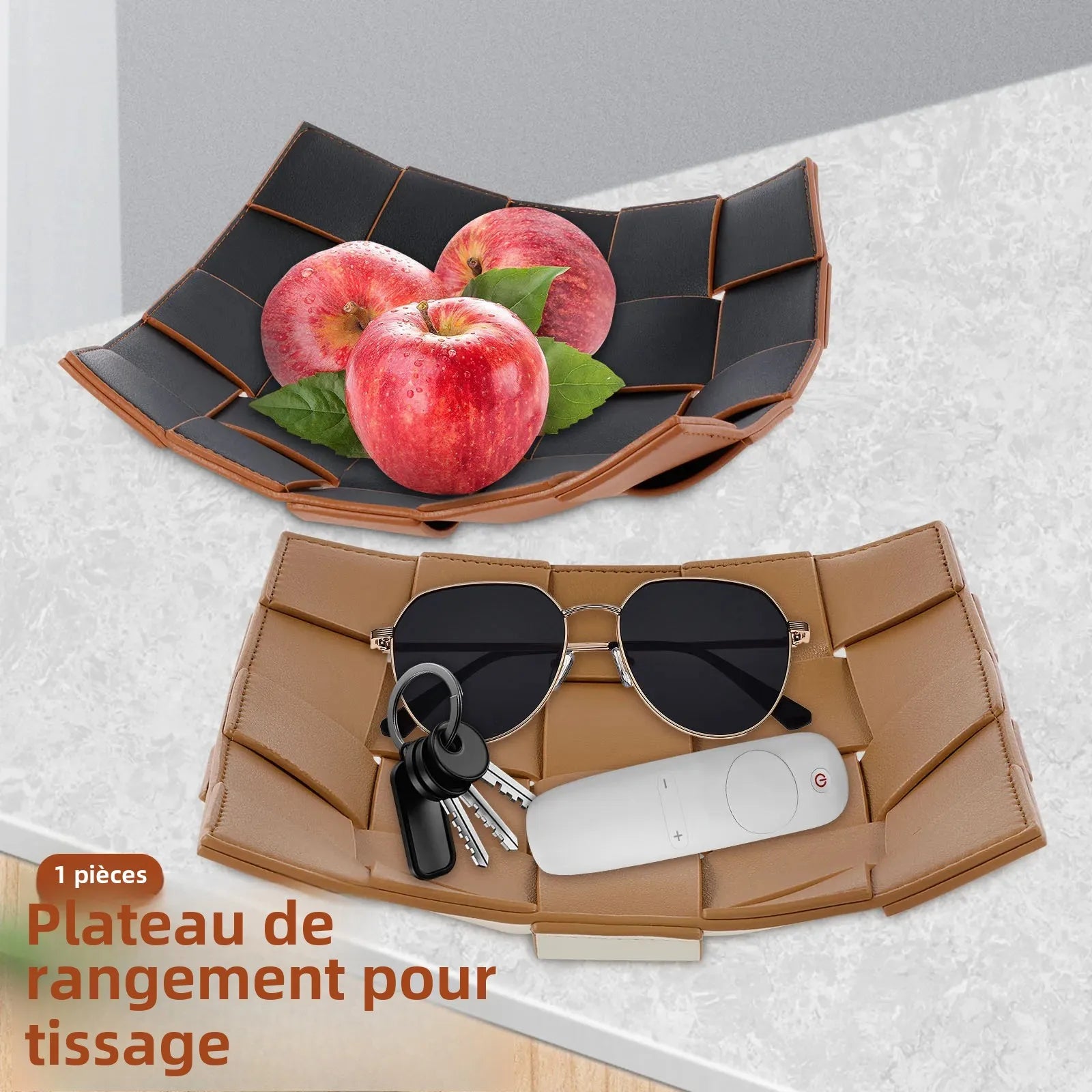 plateau de rangement en cuir pour clés et objets divers - vue 3 sur 10