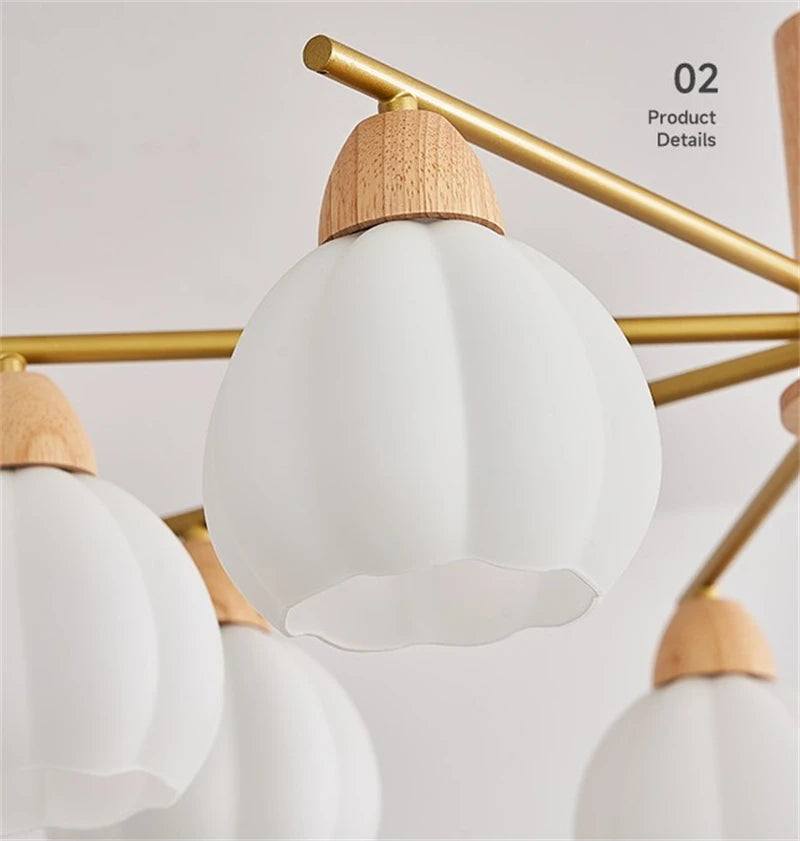 lustre moderne en bois et verre style japonais pour décoration intérieure - vue 6 sur 10