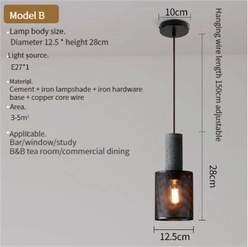 lampe suspendue en béton industriel avec abat-jour en fer - vue 25 sur 29