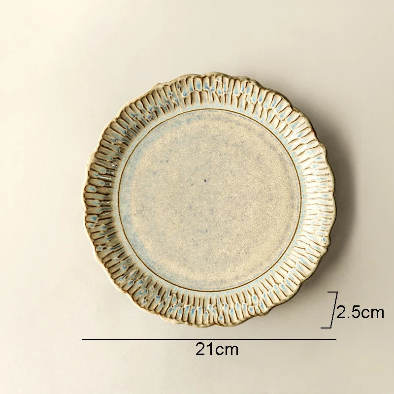 Assiettes plates ceramique relief retro style gastronomique