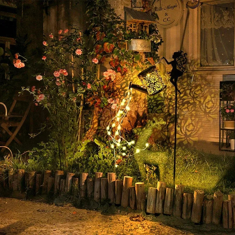 arrosoir solaire avec lumières de jardin et statues de fées - vue 3 sur 7