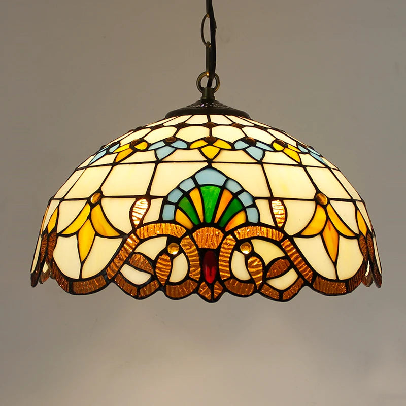 Rétro Tiffany Suspension Lumières suspension lustre salon baroque perle design Vitrail luxe 16 "mer bleu marron L - vue 3 sur 9