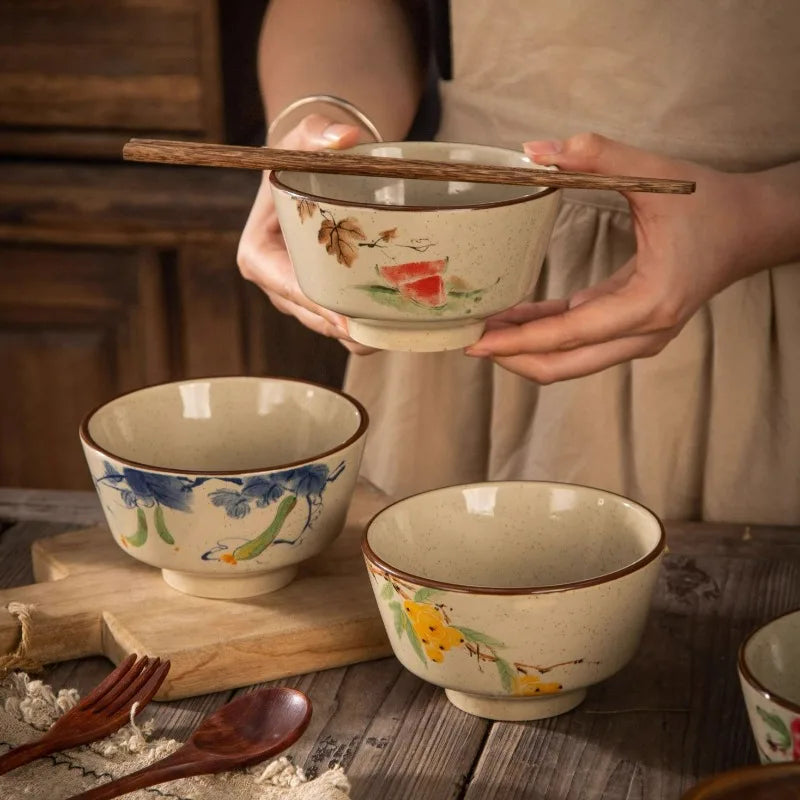 Bol ceramique retro style idyllique pour riz soupe - vue 3 sur 7