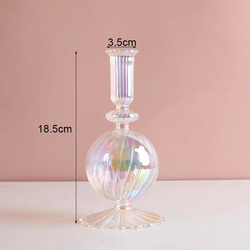 bougeoir en verre décoratif à rayures coniques pour événements festifs - vue 13 sur 30