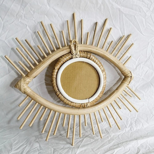miroir décoratif en rotin en forme d'œil pour intérieur artistique - vue 2 sur 7