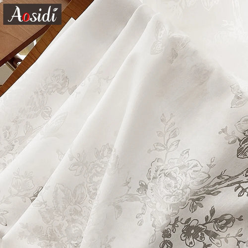 Voilage tulle floral moderne pour salon chambre fenêtre