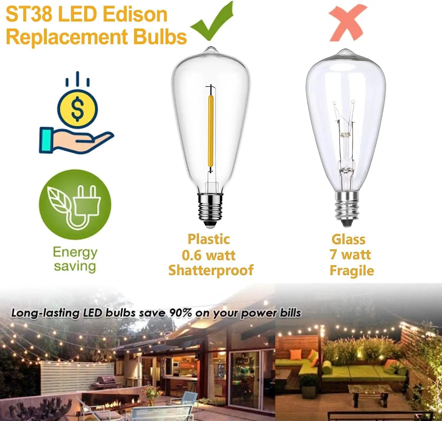 guirlande lumineuse led étanche pour décoration extérieure jardin et mariage - vue 10 sur 11