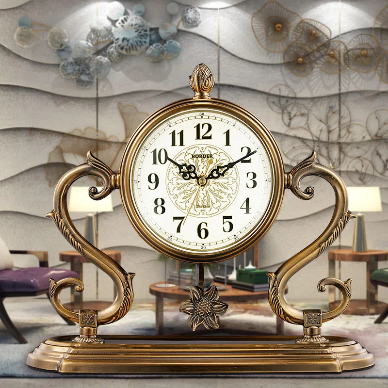 horloge de table européenne en métal plaqué cuivre élégant design luxe - vue 5 sur 18