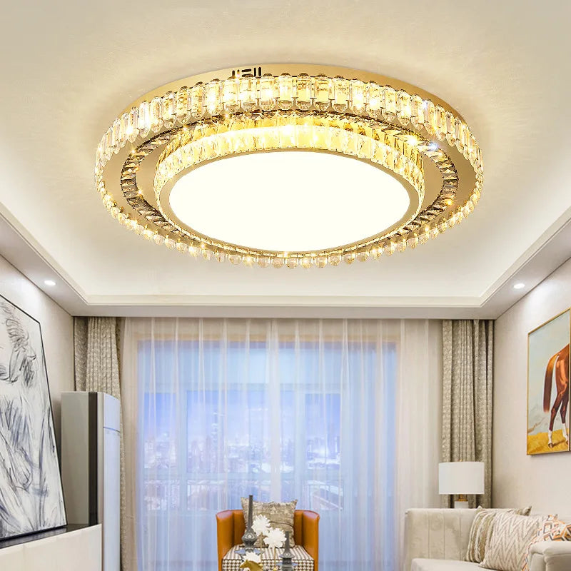 lustre de luxe moderne en verre de cristal led rond - vue 4 sur 11