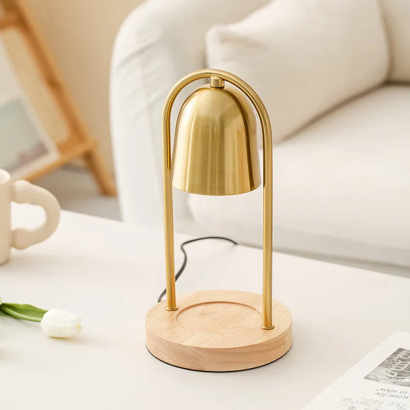 lampe décorative ambiance chauffe-bougie led aromathérapie cire fondue cloche dorée