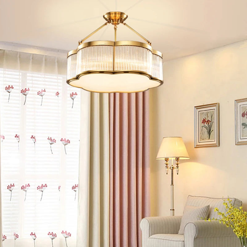 Lustre en verre de cuivre E27 LED montée au plafond pour salon allée chambre - vue 3 sur 8