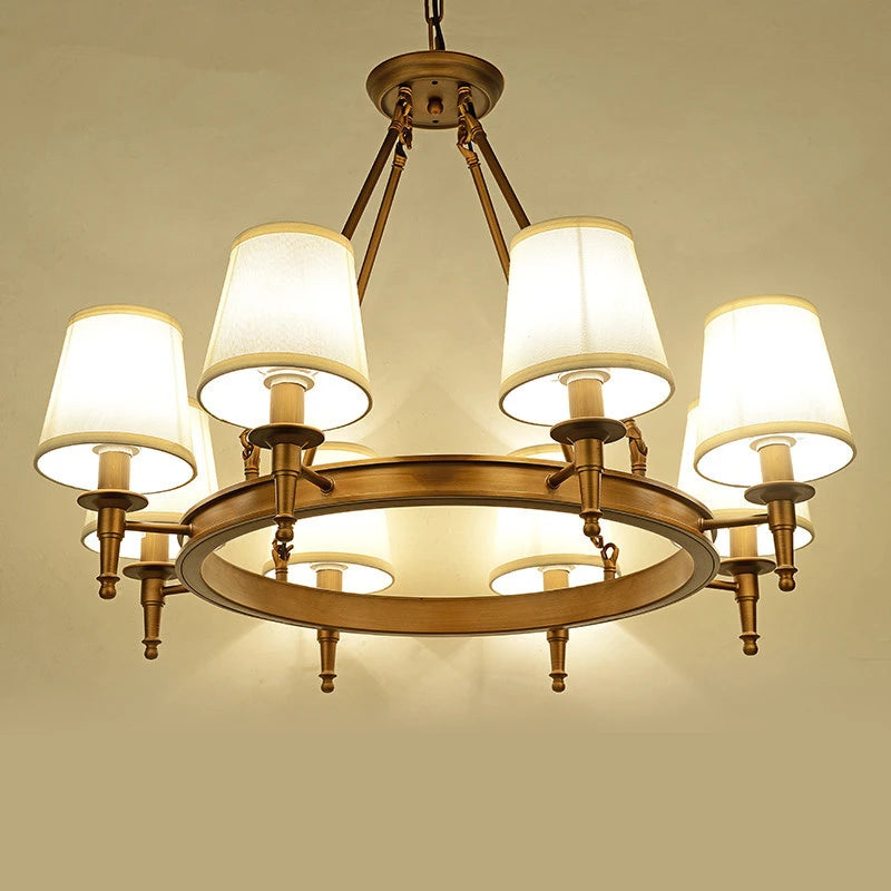 lustre classique américain en fer forgé avec abat-jour tissu - vue 4 sur 19