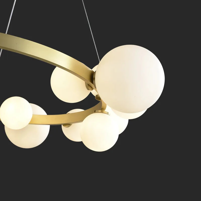 Lustre LED design doré rond à boules en verre - vue 4 sur 18