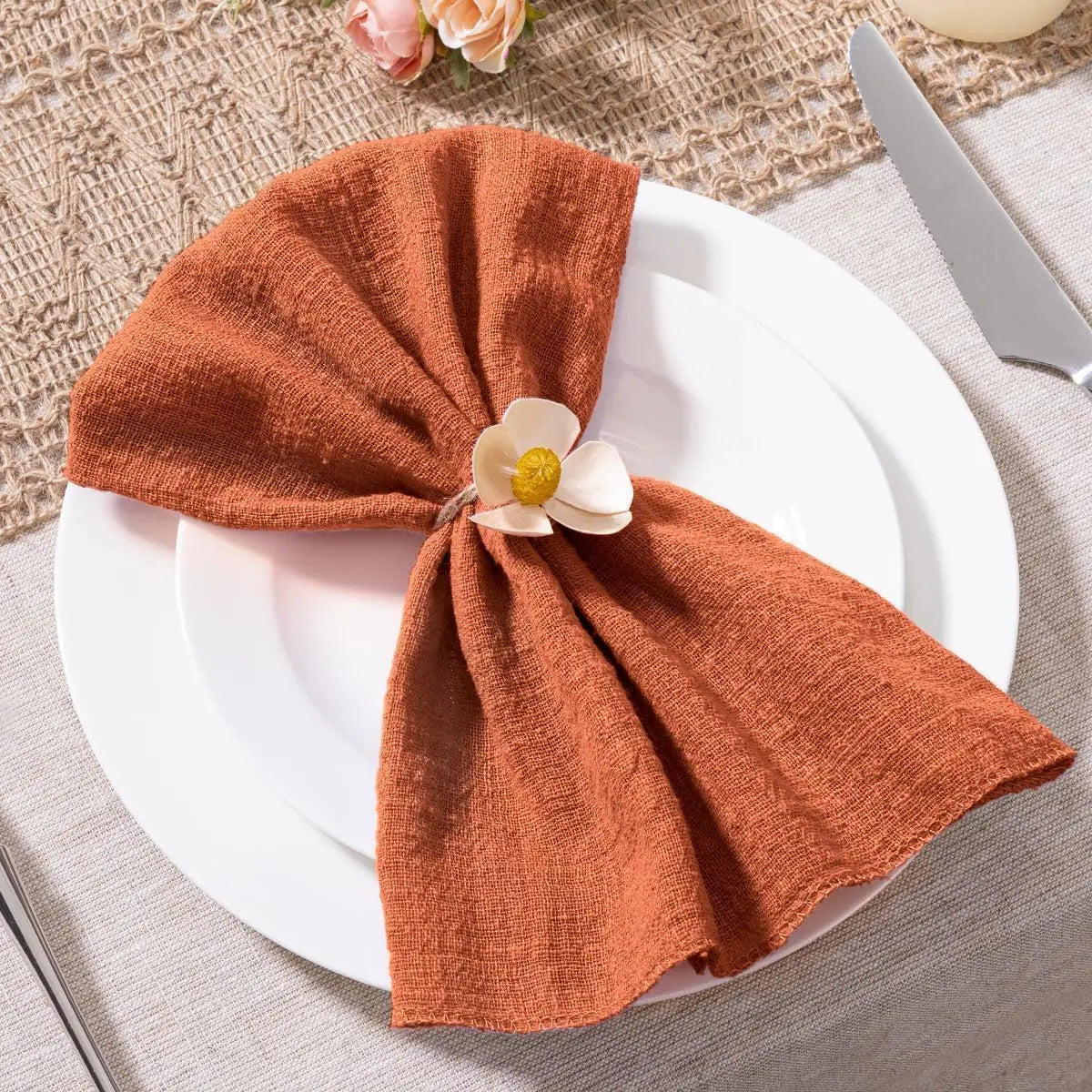 Serviette de table gaze coton style champetre lot - vue 2 sur 6