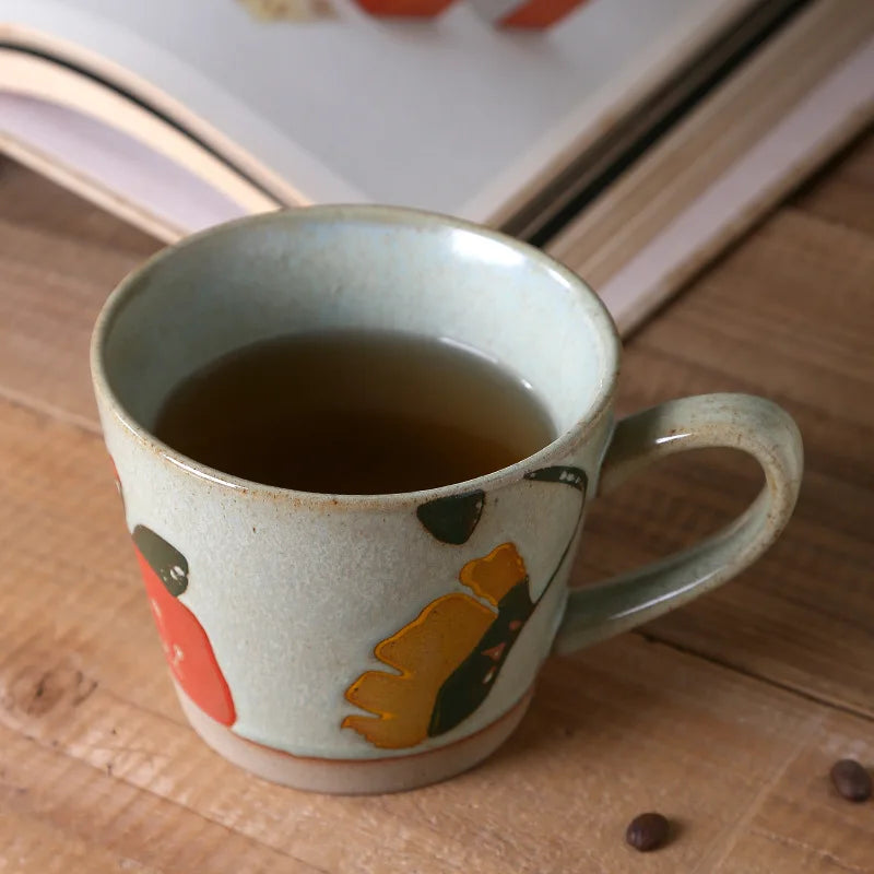 Mug céramique rétro motif floral peint main