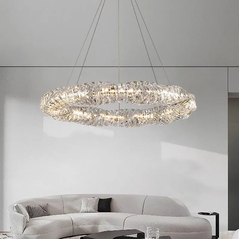 lustre Or Dimmable anneau lumière intérieur maison chambre salle à manger salon plafond moderne luxe cristal LED