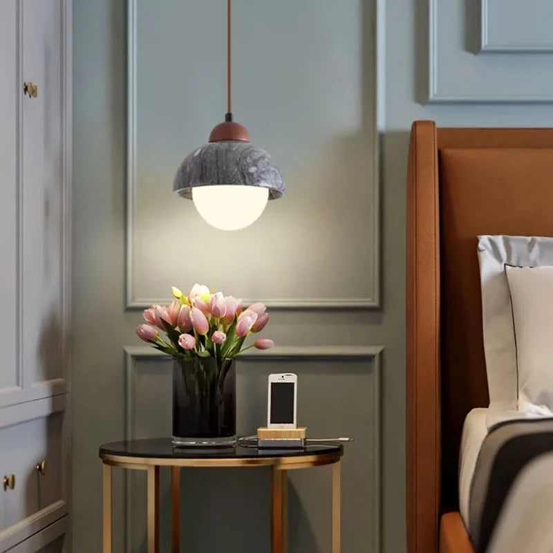 lampe suspendue moderne en pierre naturelle et bois pour bar